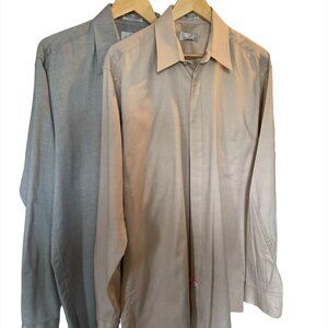 Set of 2 ENRO Men's Dress Shirts Gray, Tan Pebble Cloth - Size 16.5/37-38 Tall